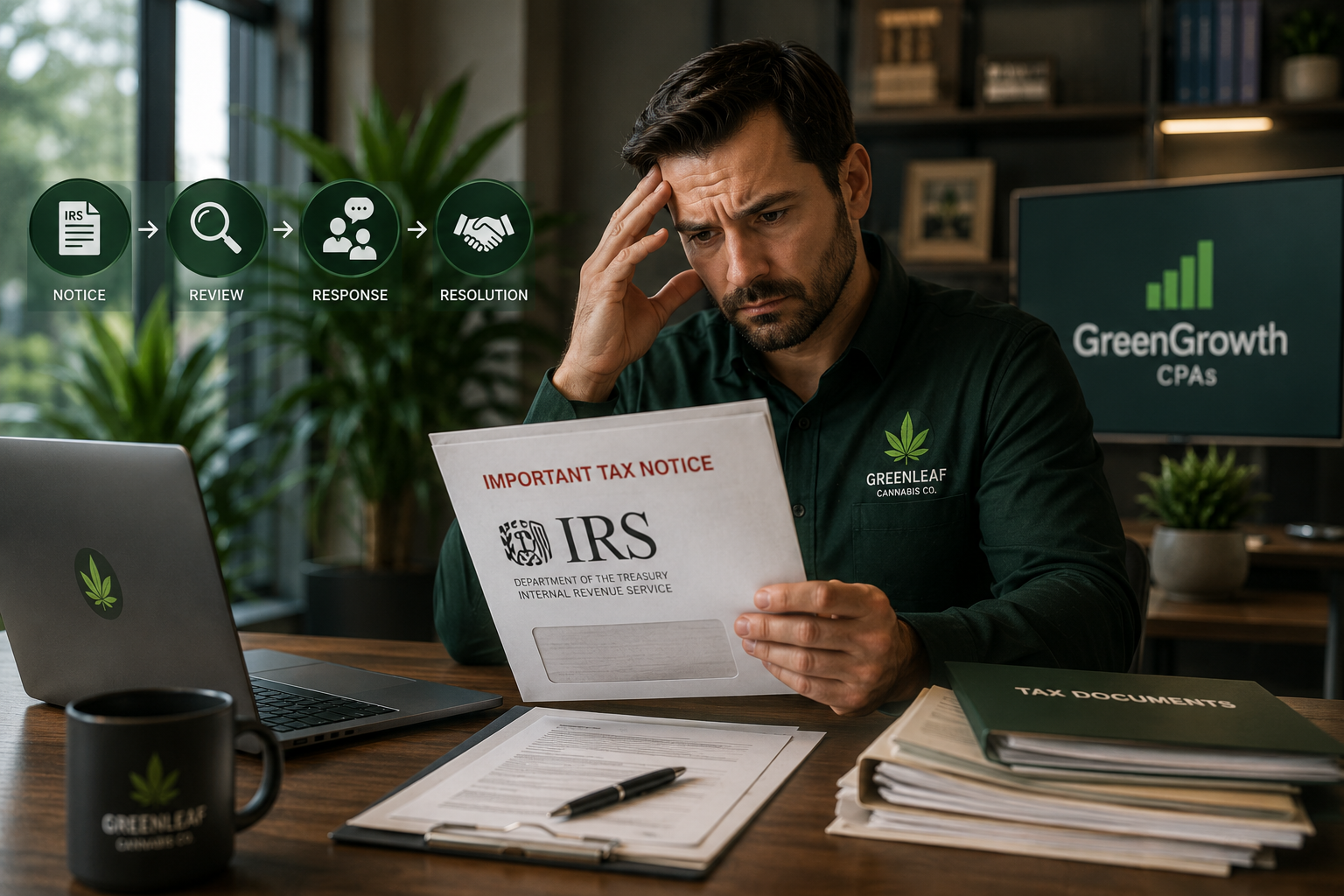 Business owner reviewing IRS notice with individual tax advisor support