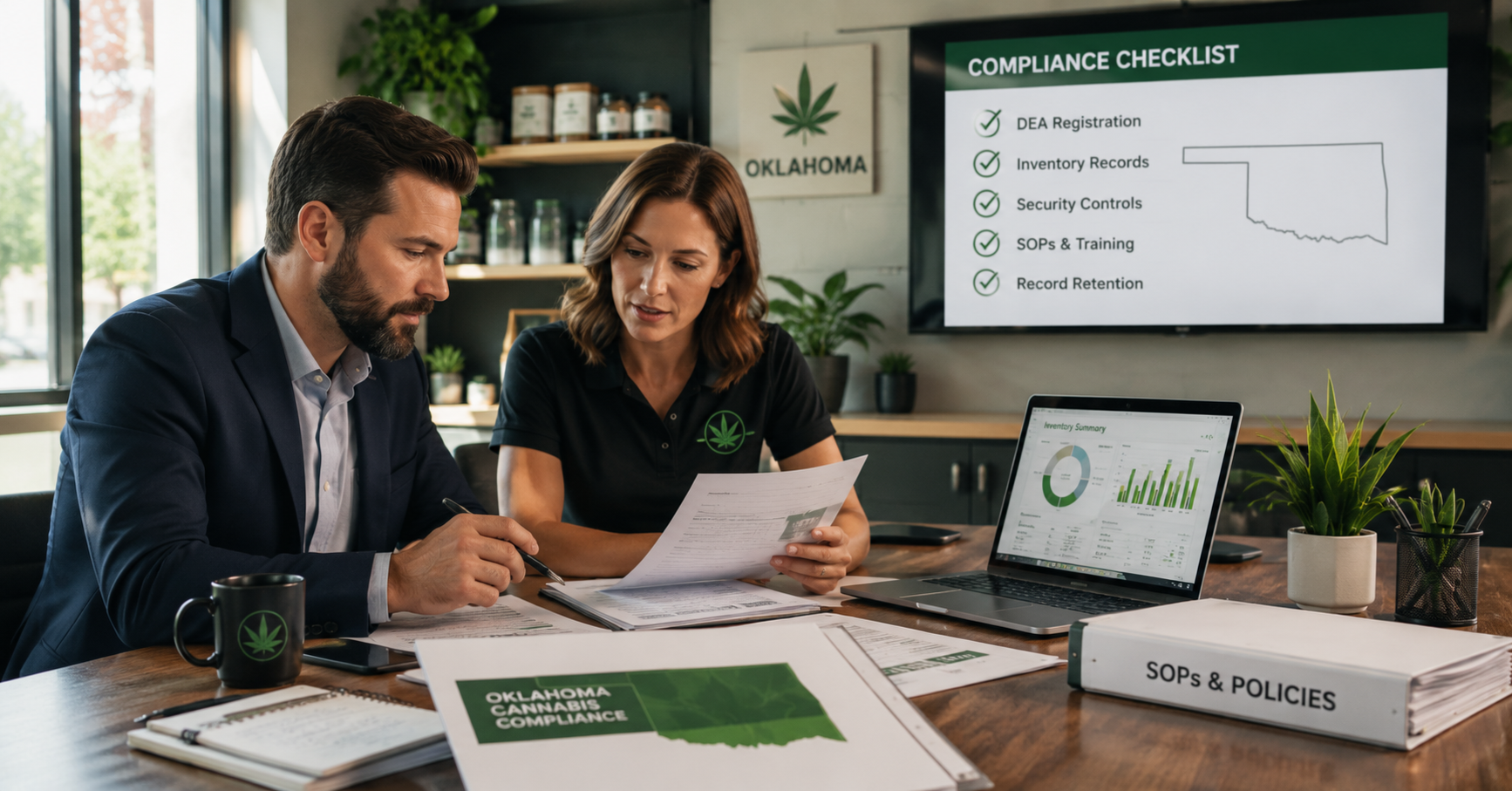 Oklahoma cannabis DEA registration compliance dashboard with inventory controls.