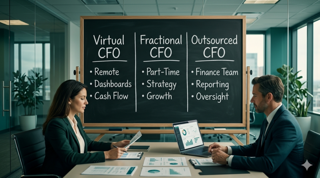 Virtual CFO fractional CFO outsourced CFO comparison