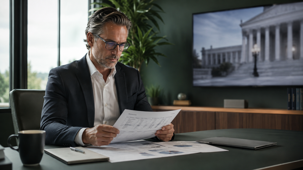 Cannabis CFO reviewing financial scenario planning document for DEA rescheduling hearing 2026, GreenGrowth CPAs