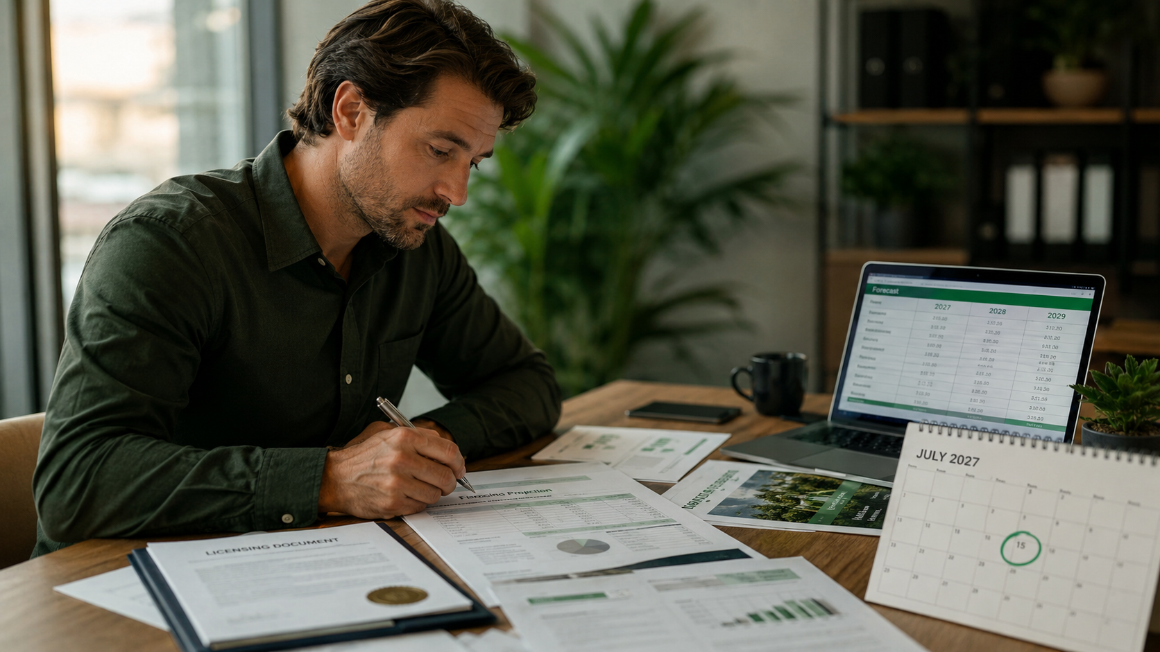 Virginia cannabis industry preparation — operator reviewing financial projections and business plan before the 2027 market opening